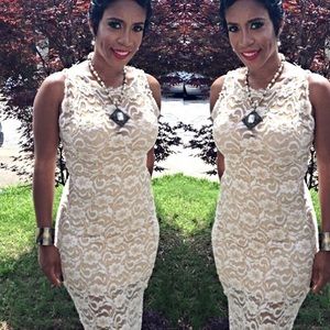 Lace Khaki/Beige Knee Length Dress