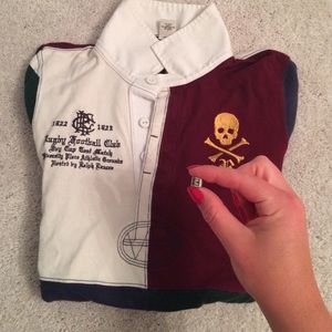 rugby shirt and M pandora charm