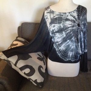 Tie dye top with rhinestones.