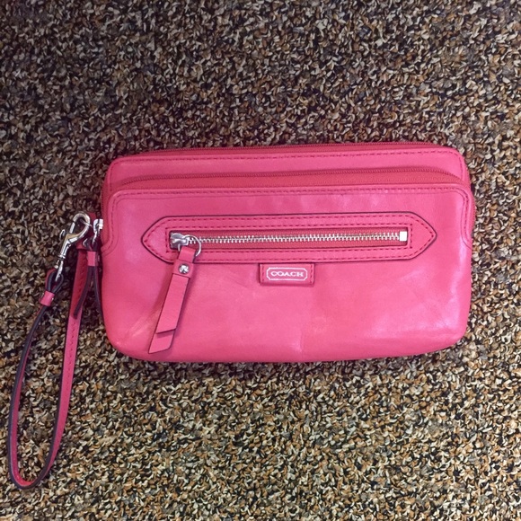Pink Coach Double Zip Wristlet