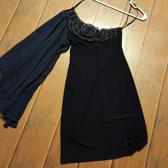 Navy one shoulder dress