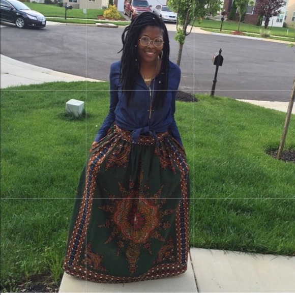Wax cotton maxi skirt