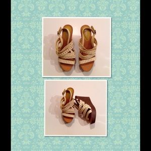 Light yellow  strapy wedges!!