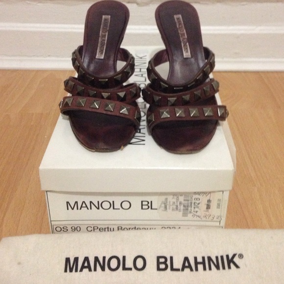 Authentic Manolo Blahnik wine strappy sandals