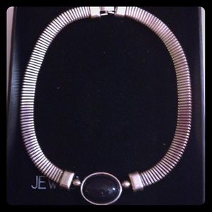 15" silver necklace with black stone