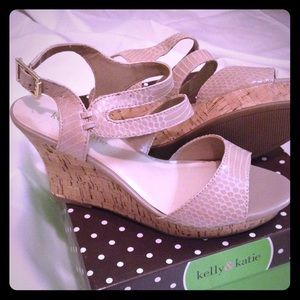 Nude/Taupe cork wedge sandals