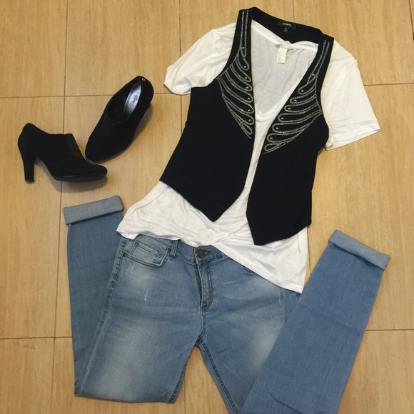 Express embroidered studded knit vest