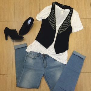 Express embroidered studded knit vest