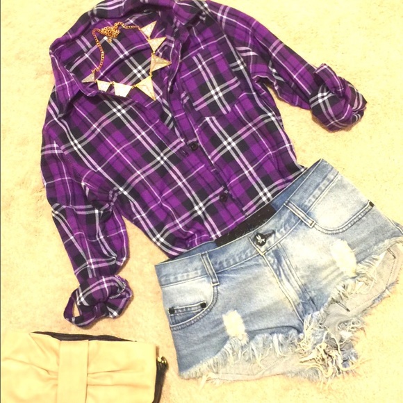 Purple Black Plaid Long Shirt dress❤️