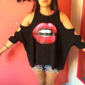 Forever21 studded lip shirt