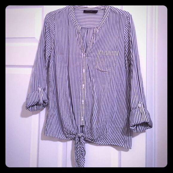 Navy Pinstripe Top