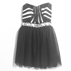 Black and white fit and flare dress