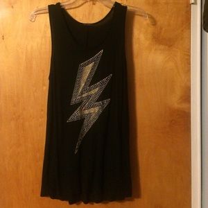Black with glittery lightening bolt long tank.