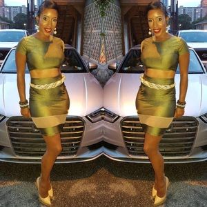 2pc Spandex Crop Top Skirt Set