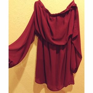 Tobi Off the Shoulder Dress, Burgundy
