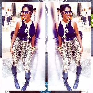 Harem leopard & leather like pants