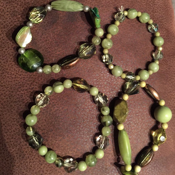 4 Green Beaded Bracelets