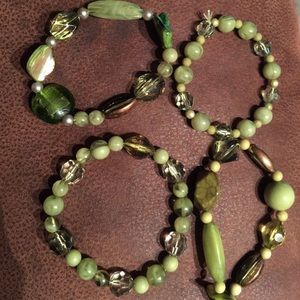 4 Green Beaded Bracelets