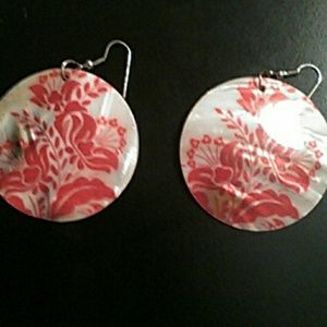 Red flowered shell earrings
