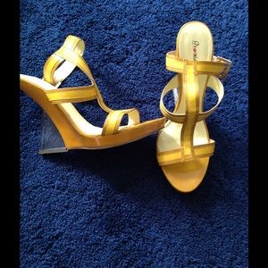 Mustard and yellow wedge heels