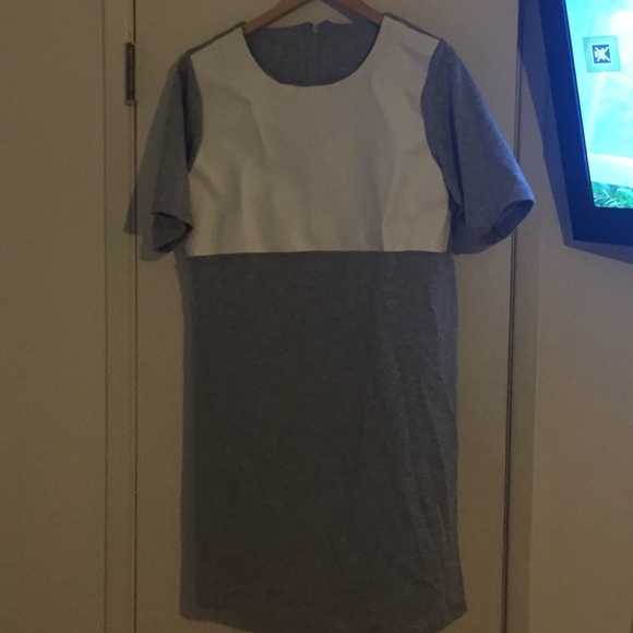 Grey dress with white leather