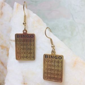 🌟🔵💥VINTAGE BINGO CARD GOLDEN DROP EARRINGS💥🔵