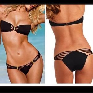 Sexy Black Strappy Bandeau Bikini Swim Suit