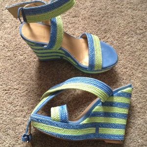 Stuart Weitzman blue and green wedges size 6.5