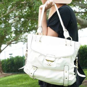 White London fog vegan leather hobo tote