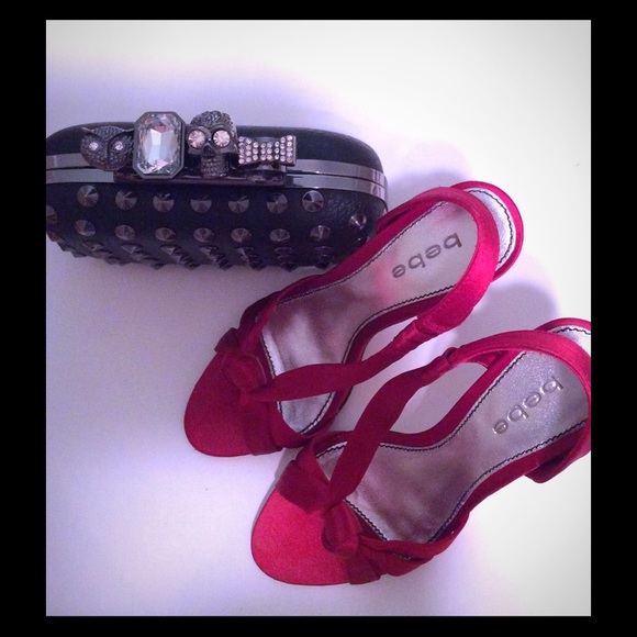 🎉BUNDLED🎉Black Spike Clutch & Bebe Red Heels