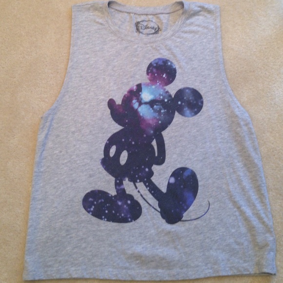 Gray muscle tee with a galaxy Mickey Mouse