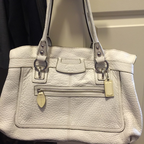 White textured leather Coach bag.