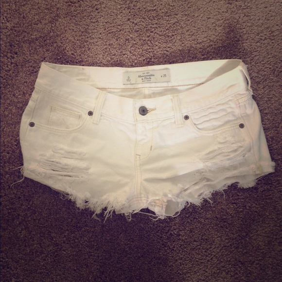 A&F Distressed White Denim Shorts