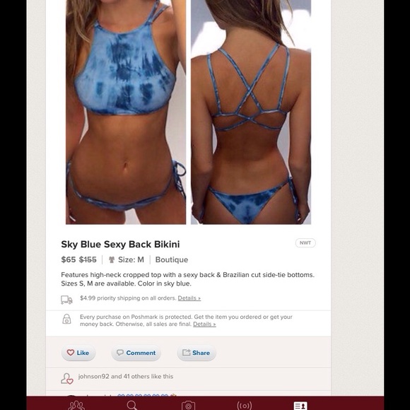 Sky Blue Sexy Back Bikini - Picture 4 of 4