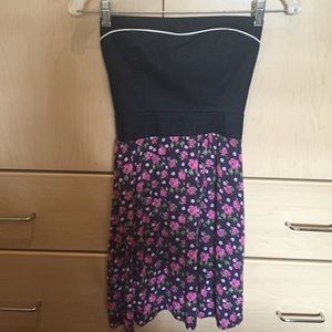 Navy & Floral Strapless Skater Dress