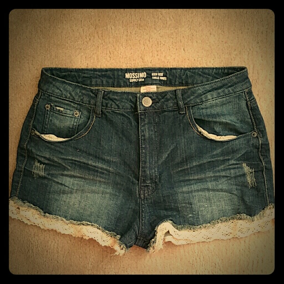 Lace Trim high waisted Dark denim shorts
