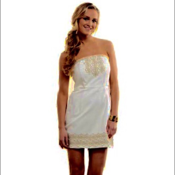 Strapless Ivory Dress w/ Gold Embellishments