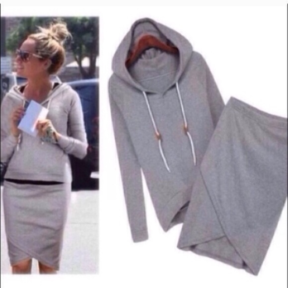 Boutique Dresses & Skirts - NWT Gray Hoodie Pencil Skirt Set Size L