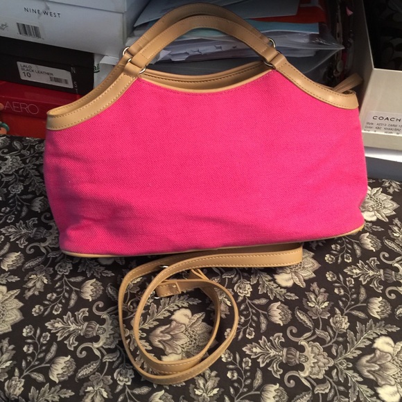 Linen pink & tan handbag