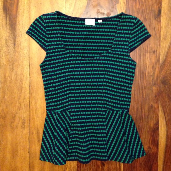 Anthropologie navy and green peplum top