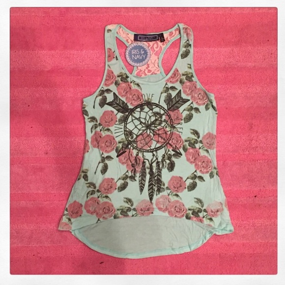 Large Anthropologie Tank Top Iris & Navy Mint Aqua