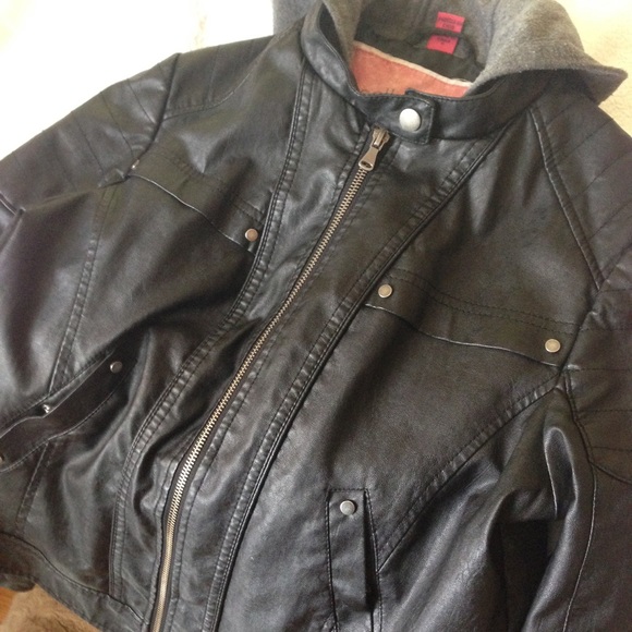 Faux leather hooded jacket
