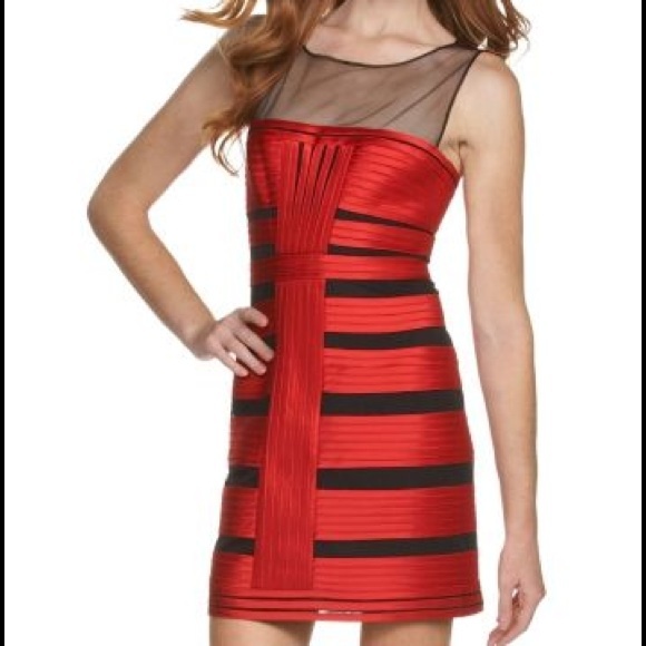 Red and black banded bondage BCBG MaxAzria Bodycon dress - Picture 2 of 3