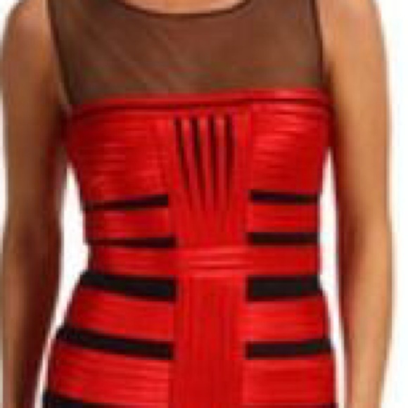 Red and black banded bondage BCBG MaxAzria Bodycon dress - Picture 3 of 3