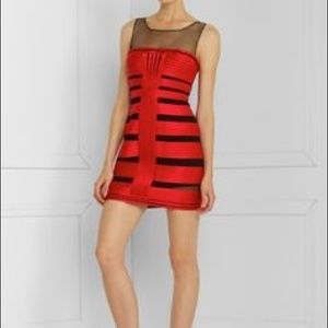 Red and black banded bondage BCBG MaxAzria Bodycon dress