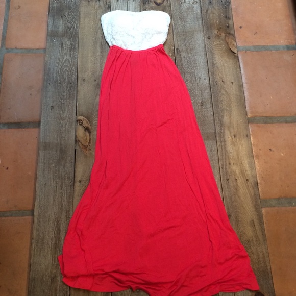 Papaya Lace & Coral Bow back Maxi Dress