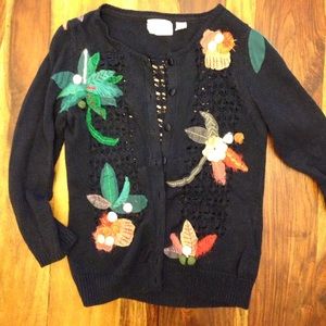 Anthropologie floral embroidered sweater