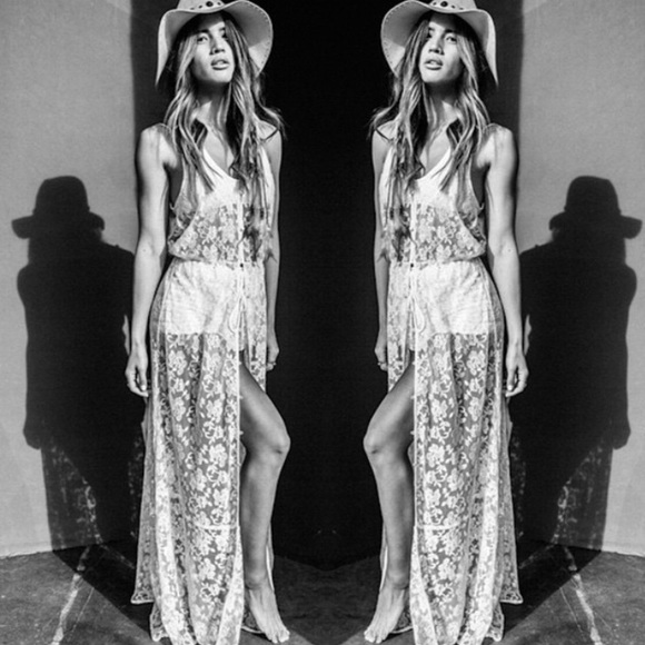 Dresses & Skirts - Natural Lace Button Down Duster Maxi Dress
