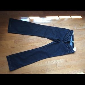 Long and lean, dark rinse jeans
