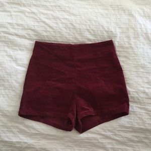UO red velvet high waisted shorts